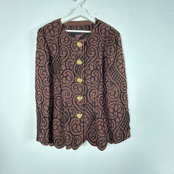 Vintage Gai Mattiolo Couture Embroidered Jacket Brown Gold Buttons Made in Italy - Picture 1 of 11